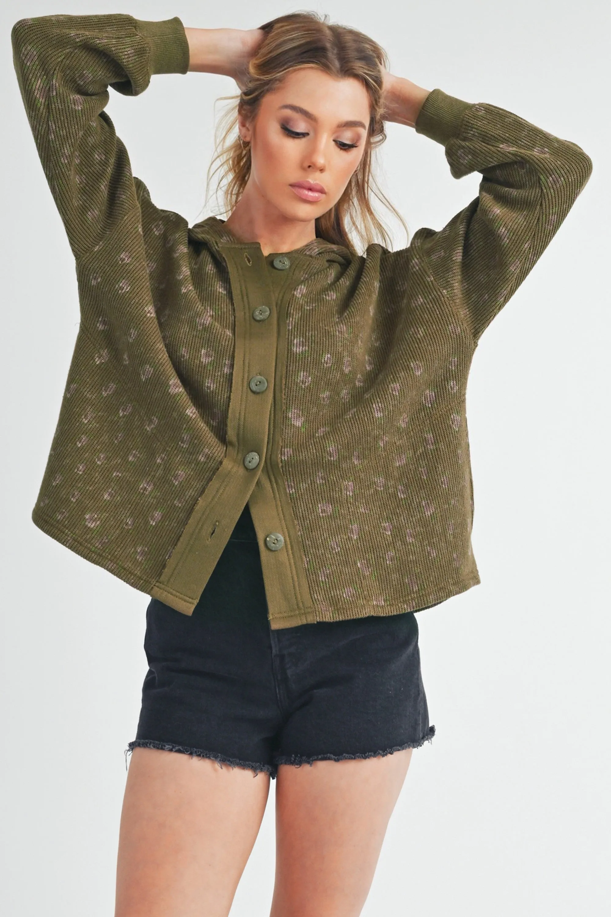 Aemi   Co Floral Button Up Hooded Jacket