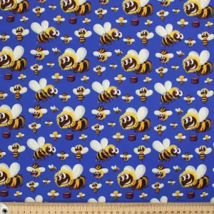 Animal Series Hard Working Bee Blue Cotton Prints
