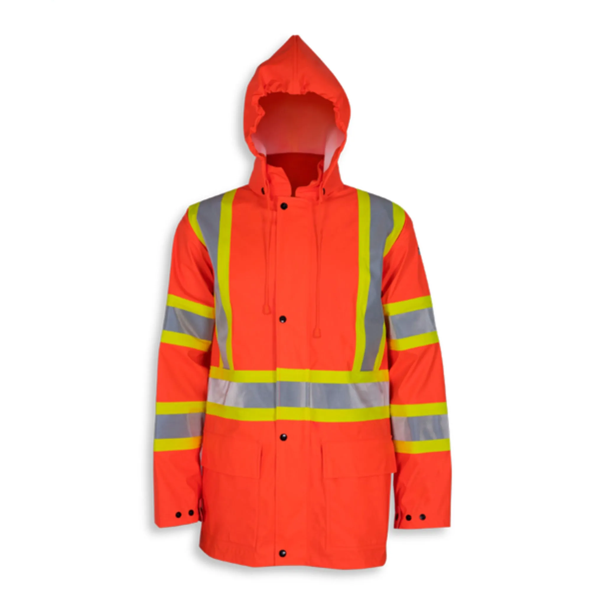 Big K Men's Hi-Vis CSA Flame Resistant Waterproof Rain Jacket with Detachable Hood | 3M Reflective Tape | ASTM Certified | Durable & Comfortable | Sizes S-7XL