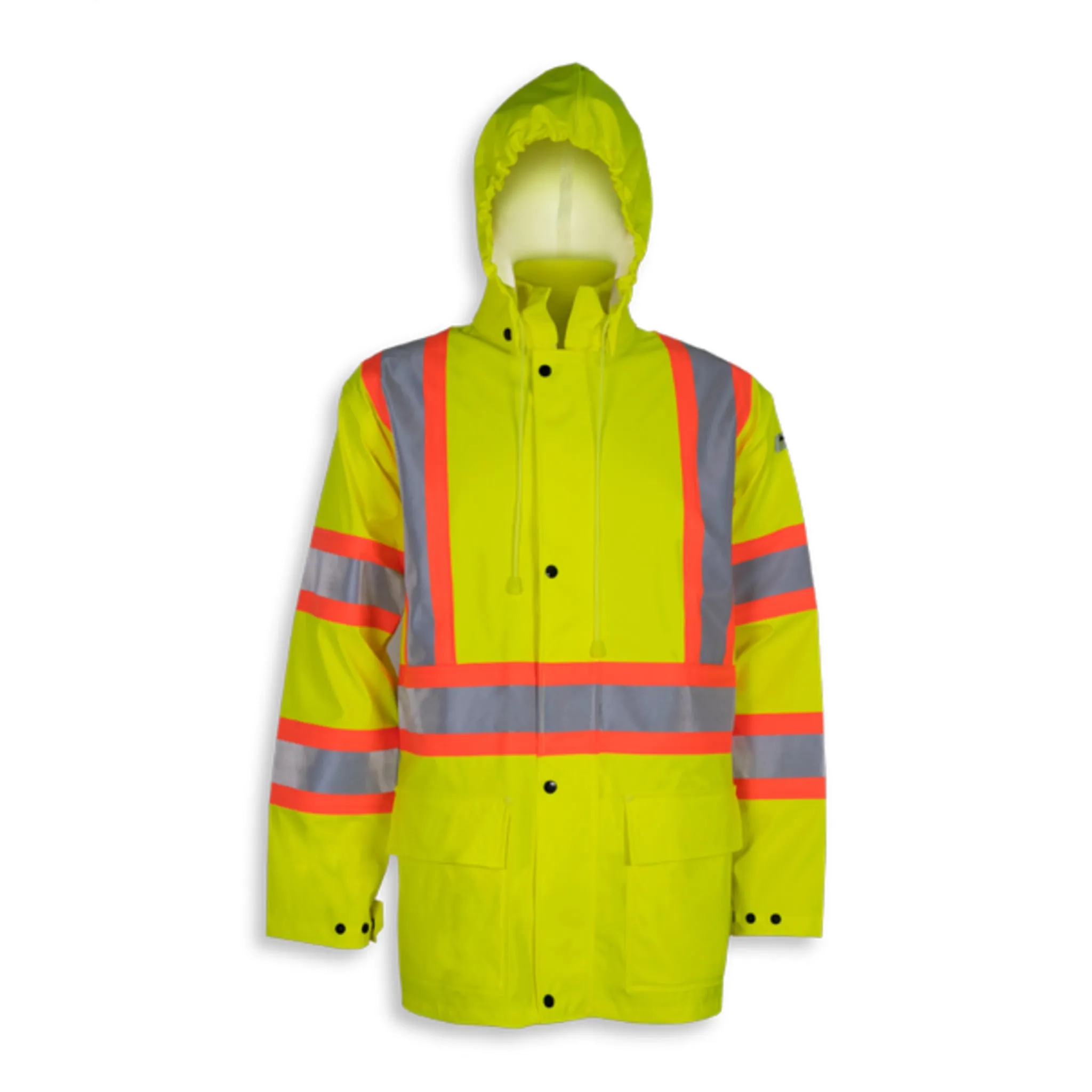 Big K Men's Hi-Vis CSA Flame Resistant Waterproof Rain Jacket with Detachable Hood | 3M Reflective Tape | ASTM Certified | Durable & Comfortable | Sizes S-7XL
