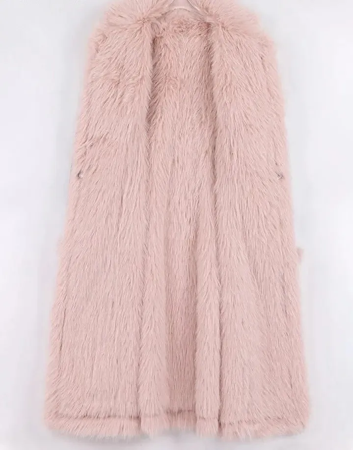 Black Pink Dual Color Thick Warm PU Leather Long Trench Coat