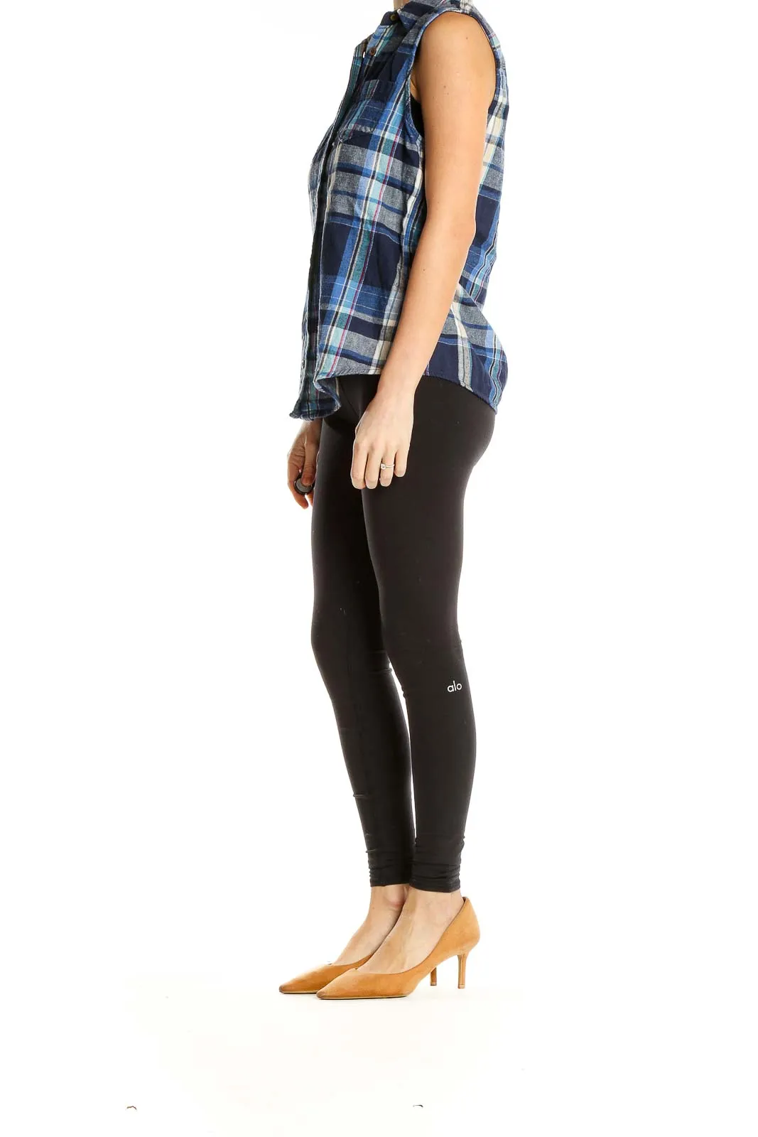 Blue Plaid Sleeveless Shirt