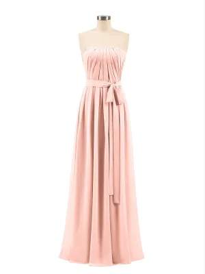 Chiffon Strapless Bridesmaid Gown with Sash-Coral Plus Size