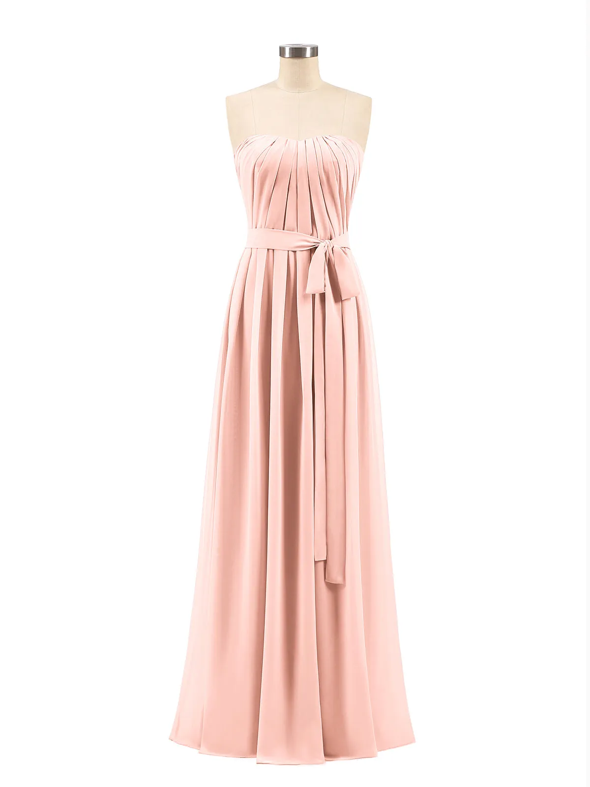 Chiffon Strapless Bridesmaid Gown with Sash-Coral Plus Size