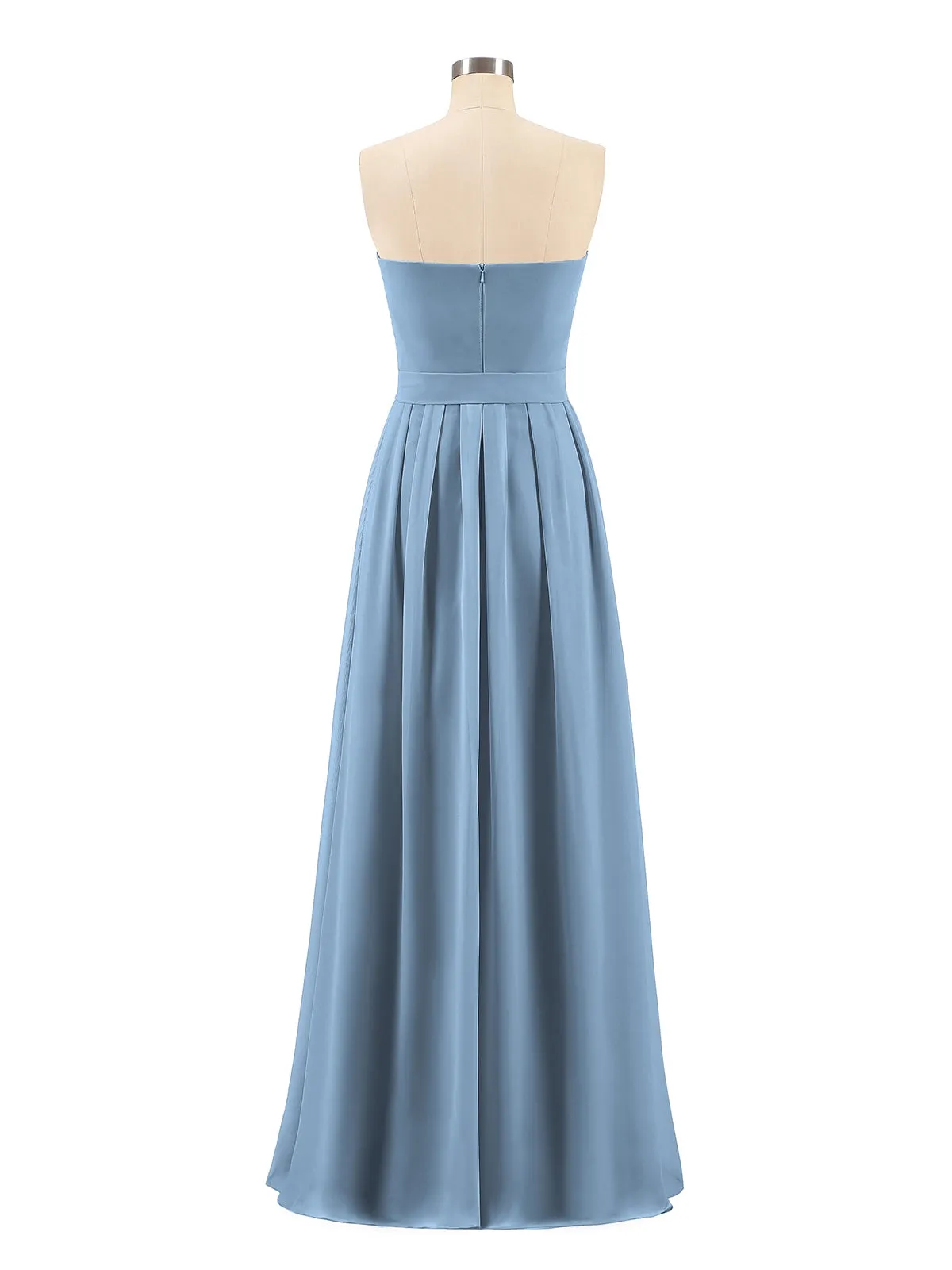 Chiffon Strapless Bridesmaid Gown with Sash-Slate Blue Plus Size