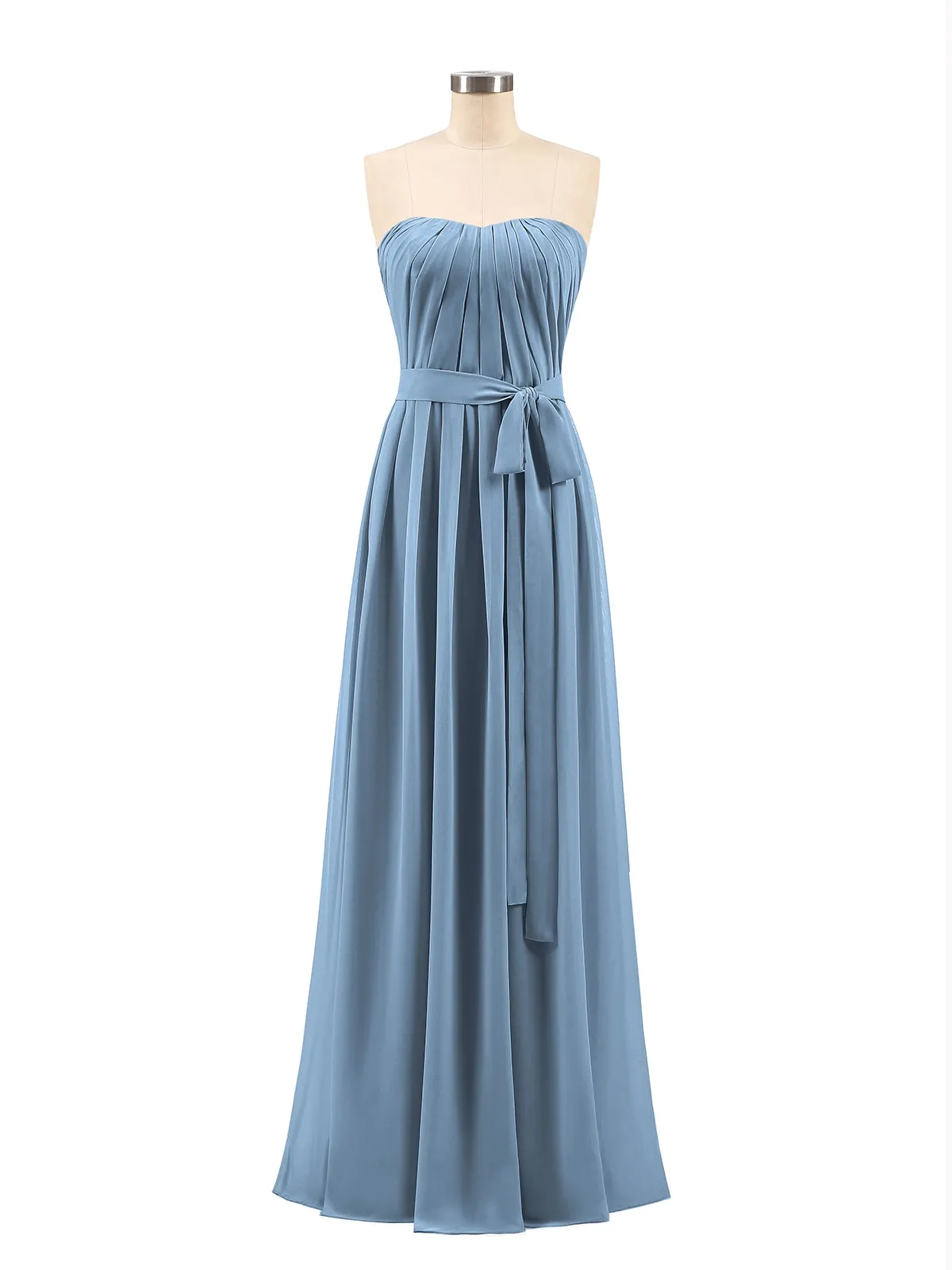 Chiffon Strapless Bridesmaid Gown with Sash-Slate Blue Plus Size