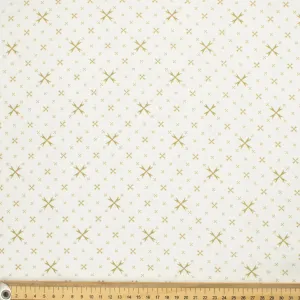 Country Side Collection #01 Sage Cross Quadrilateral on White Cotton Prints