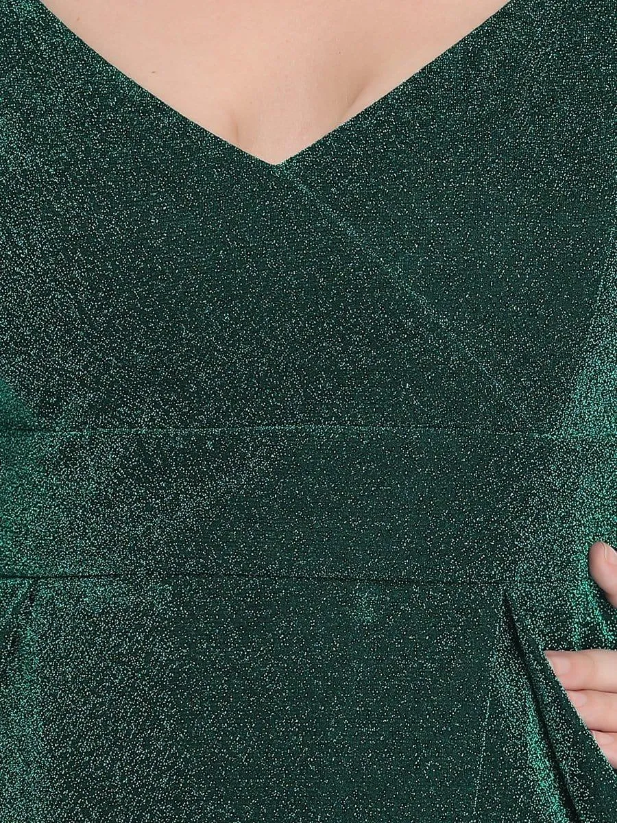 Custom Size Glittery Spaghetti Straps High Split Evening Dresses