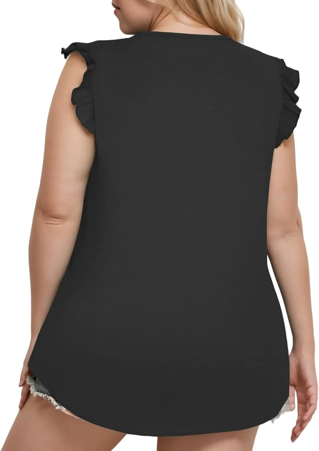 DOLNINE Plus Size Tank Tops for Women Summer Casual Scoop Neck Shirts Trendy Ruffle Cap Sleeve Tees