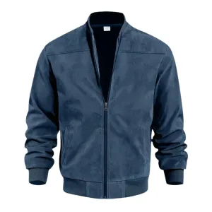 Elegant Men's Suede Bomber Jacket with Zipper