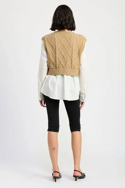 Emory Park Cable Two Fer Sweater Top
