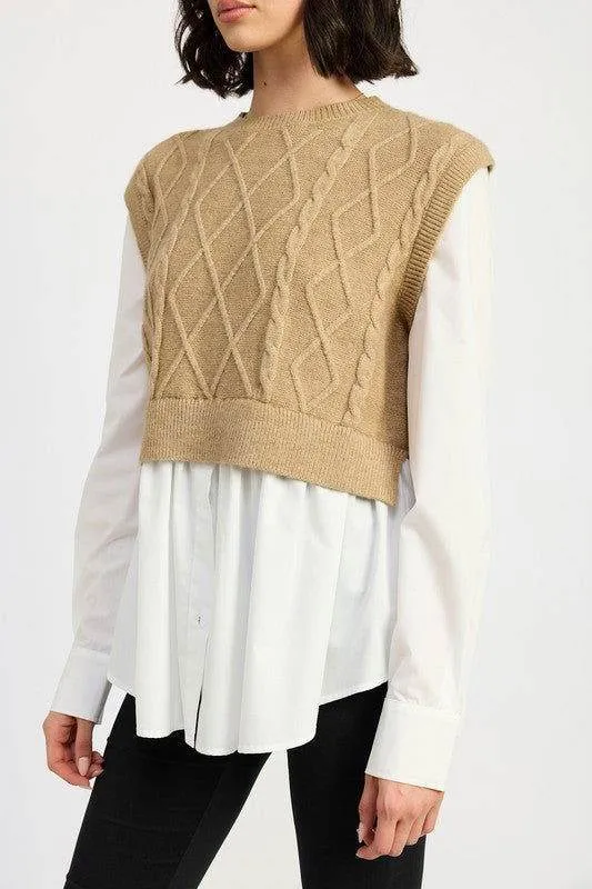 Emory Park Cable Two Fer Sweater Top