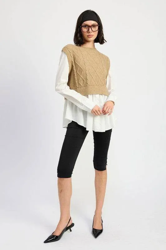 Emory Park Cable Two Fer Sweater Top