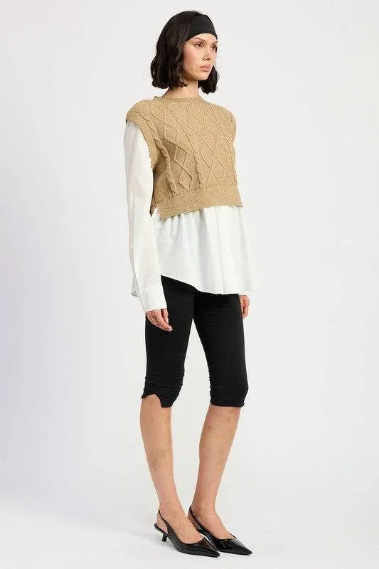 Emory Park Cable Two Fer Sweater Top