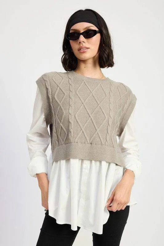 Emory Park Cable Two Fer Sweater Top