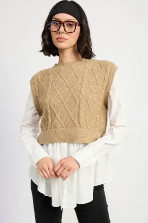 Emory Park Cable Two Fer Sweater Top
