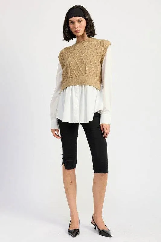 Emory Park Cable Two Fer Sweater Top