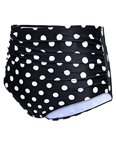 Flattering High Waisted Bikini Bottom For Ladies-Black Dot