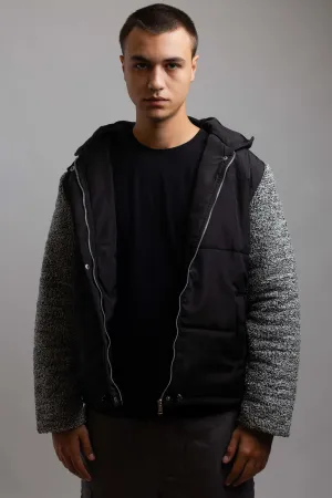 Fleece Hooded Jacket-Black x Navy