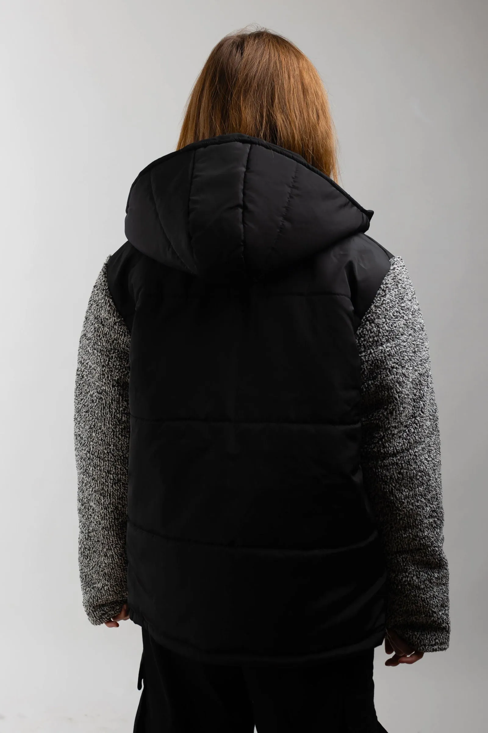 Fleece Hooded Jacket-Black x Navy