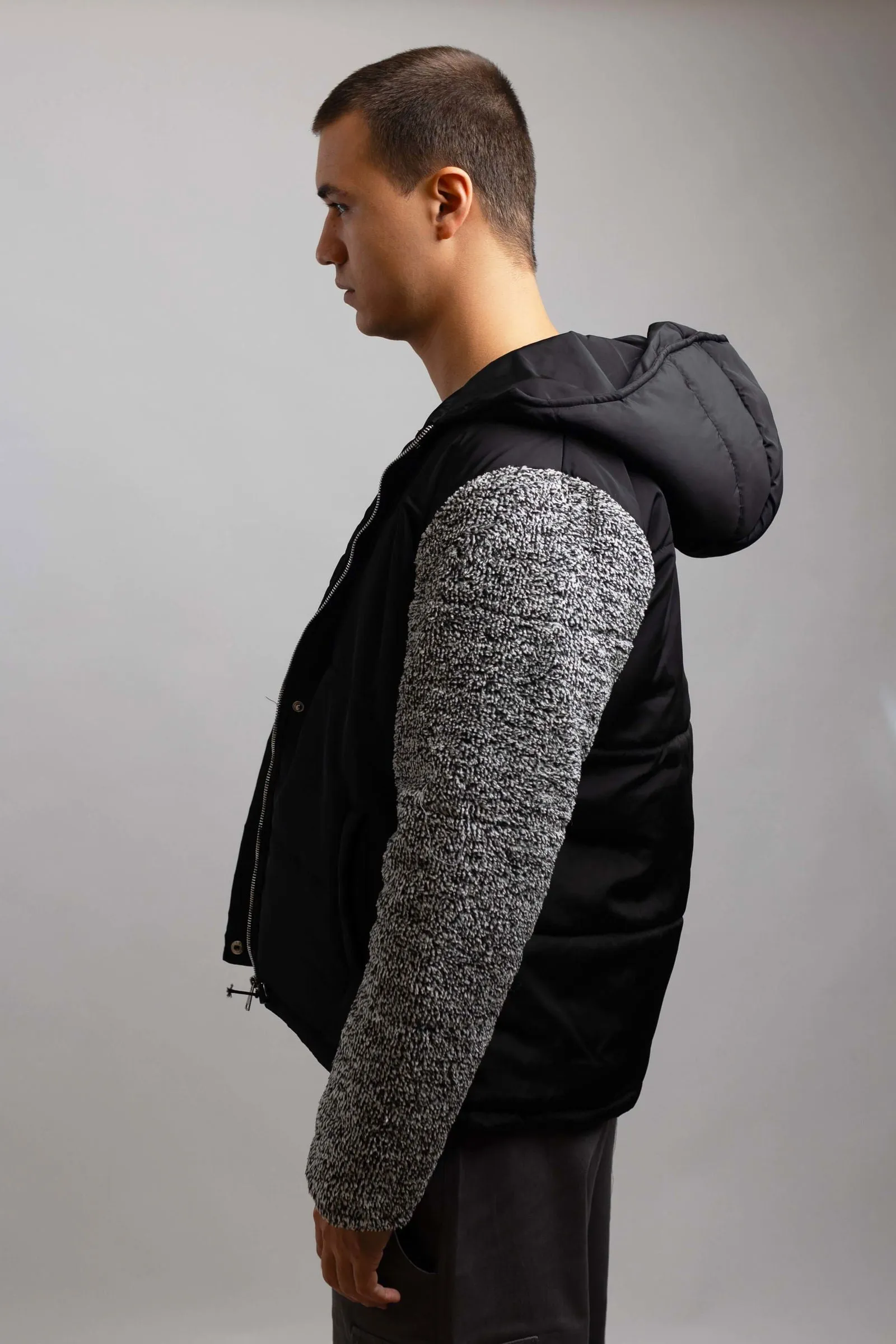 Fleece Hooded Jacket-Black x Navy