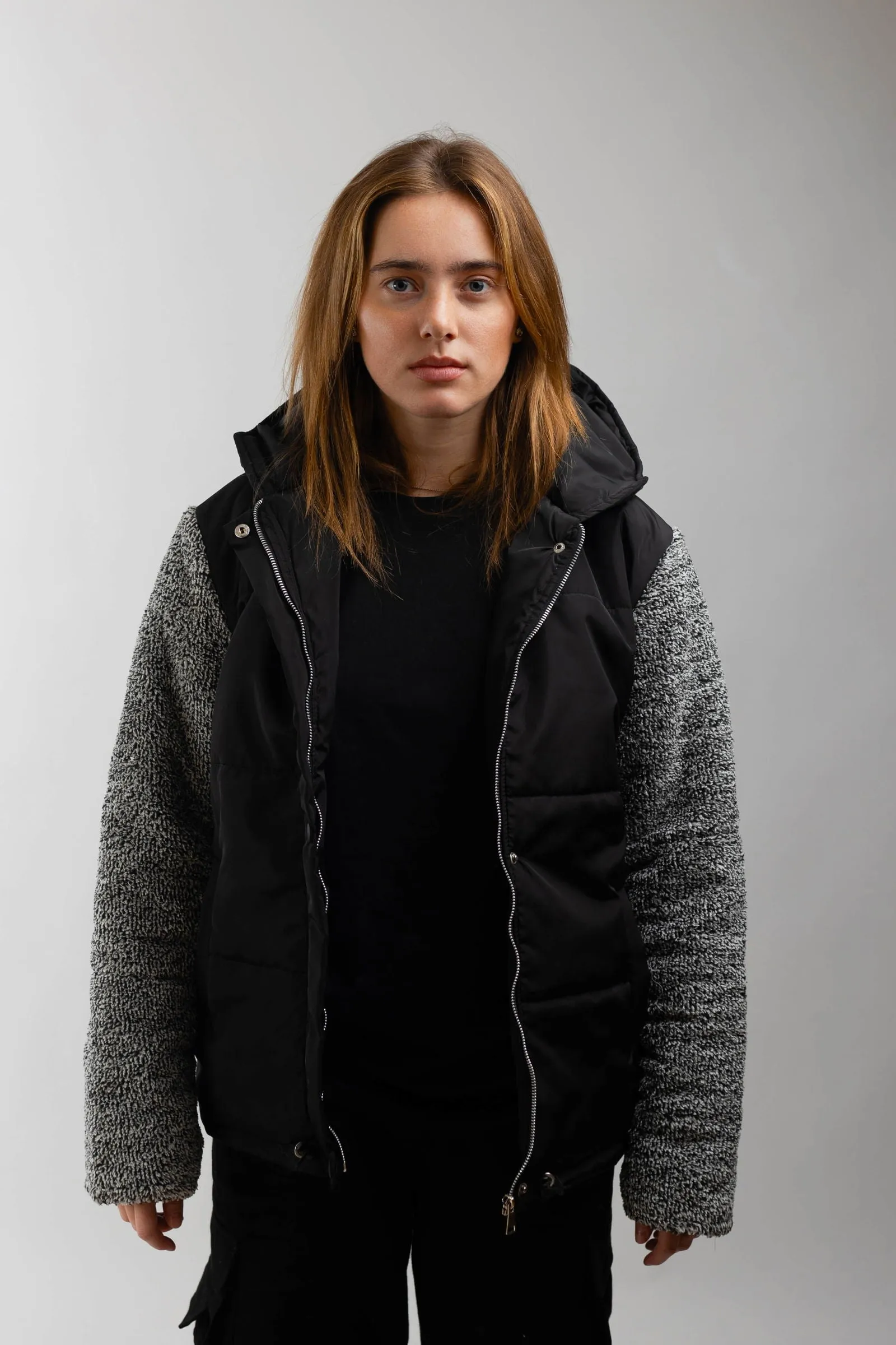 Fleece Hooded Jacket-Black x Navy