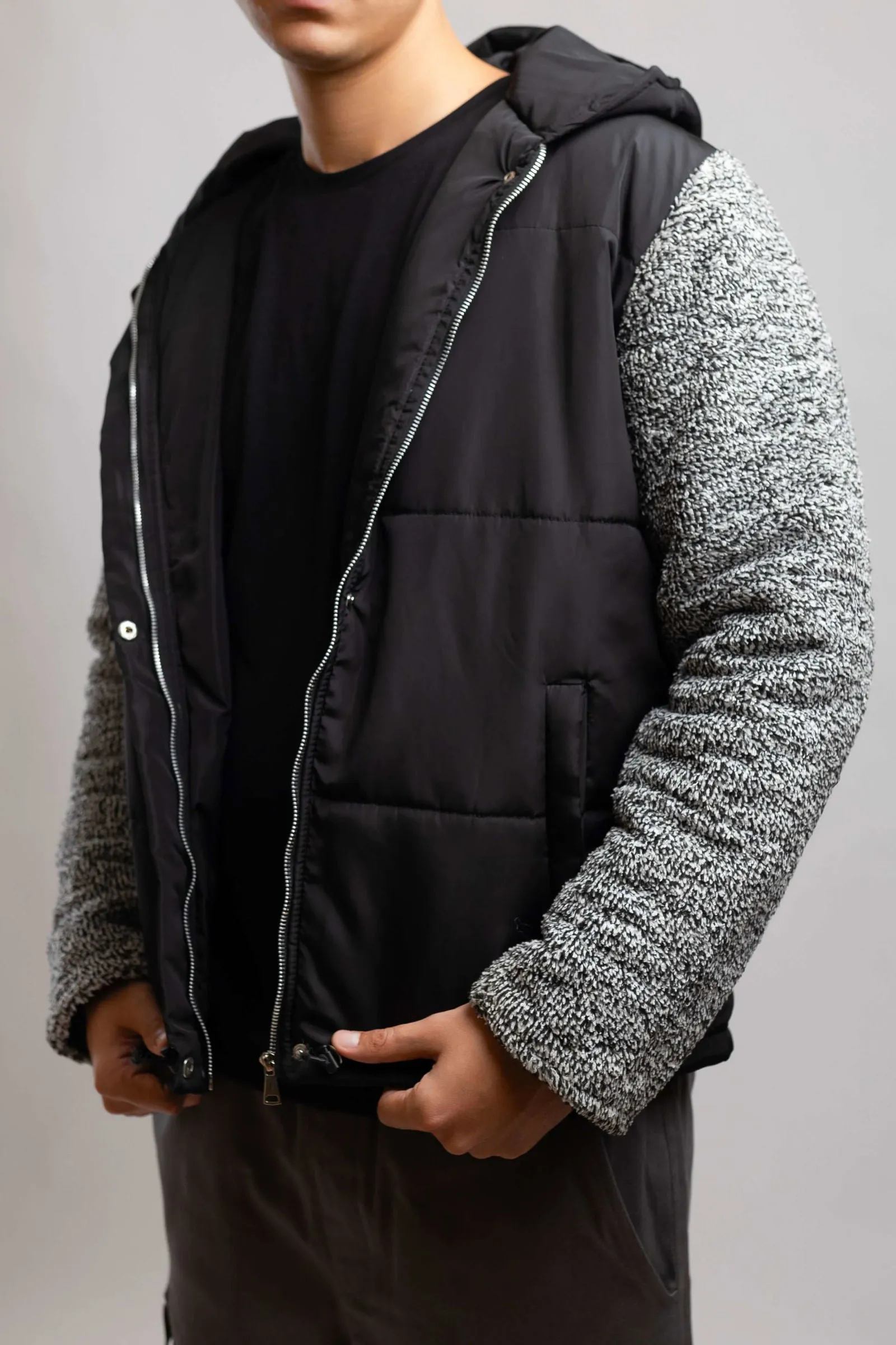 Fleece Hooded Jacket-Black x Navy