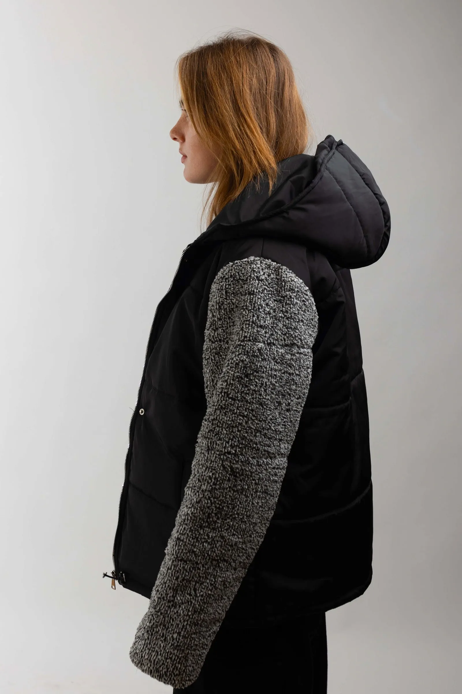 Fleece Hooded Jacket-Black x Navy
