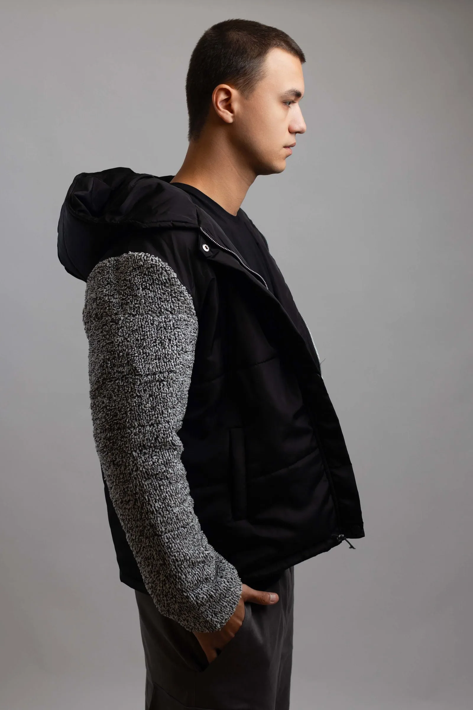 Fleece Hooded Jacket-Black x Navy