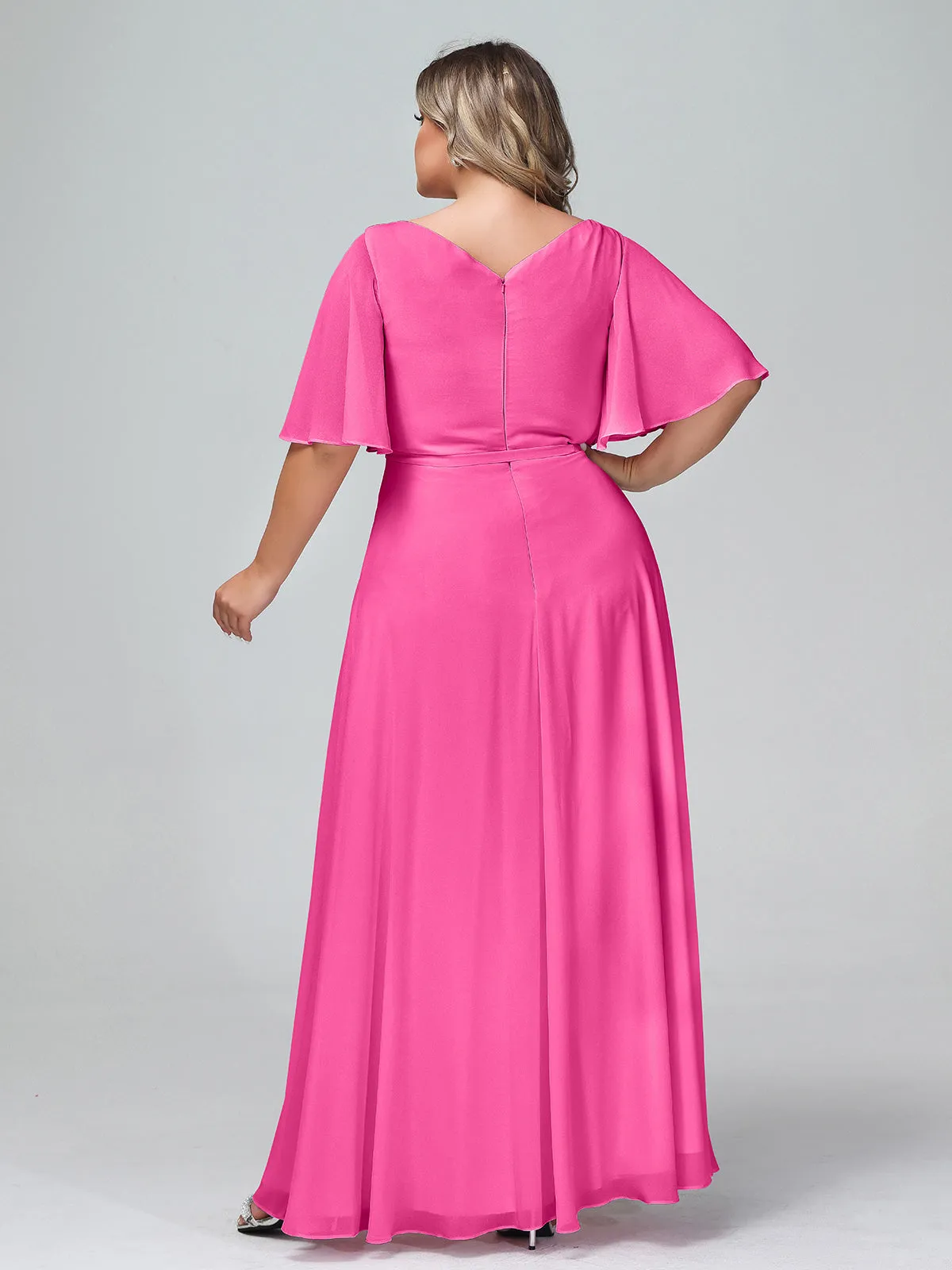 Flutter Sleeves Chiffon Max Dresses with Sash Bow-Azalea Plus Size