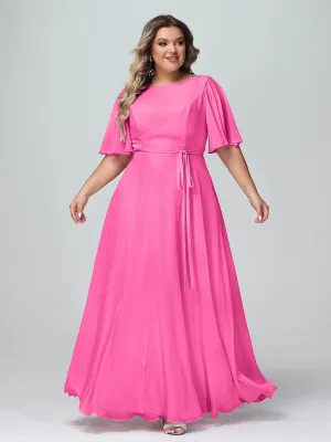 Flutter Sleeves Chiffon Max Dresses with Sash Bow-Azalea Plus Size