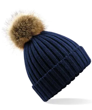 Fur pop pom chunky beanie | Navy