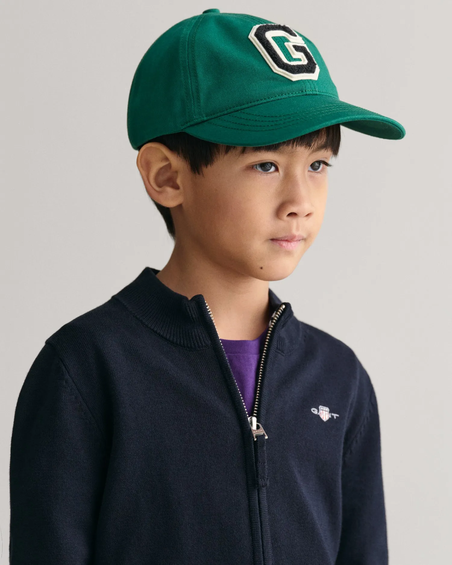 Gant Boys Blue Solid Round Neck Full Sleeves Cardigan