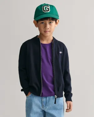 Gant Boys Blue Solid Round Neck Full Sleeves Cardigan