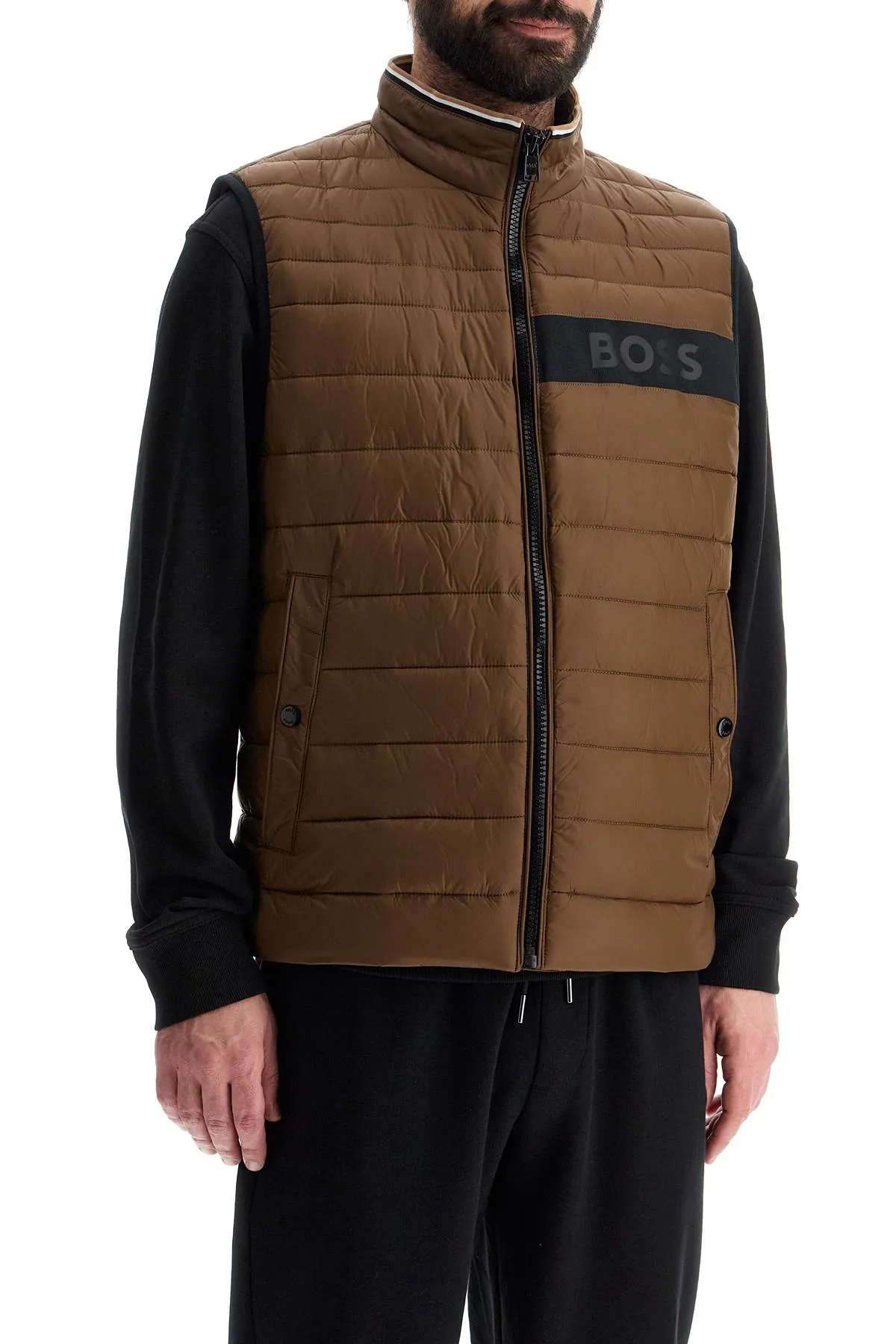 gilet trapuntato verde in poliestere riciclato con zip 50464300 OPEN GREEN