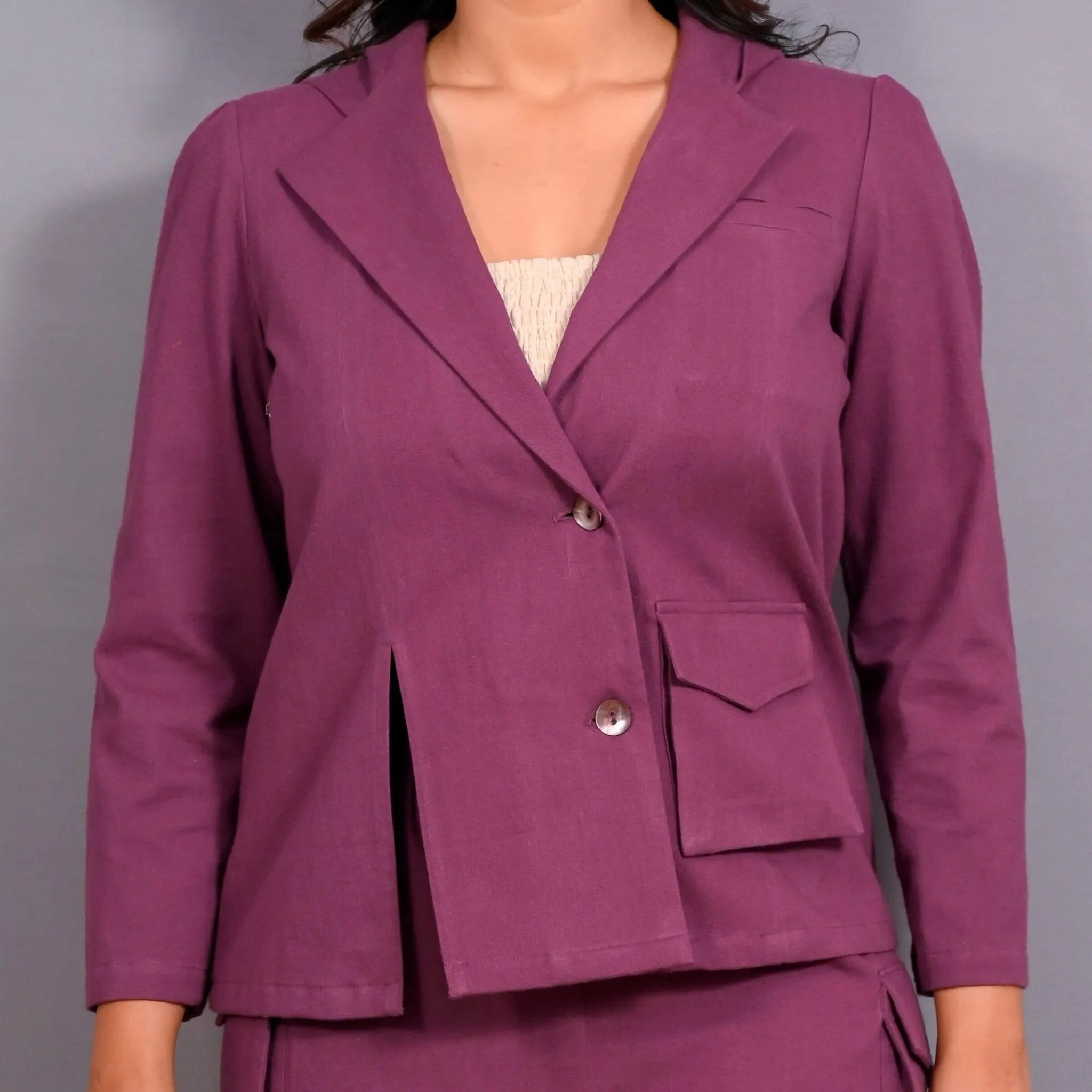 Grape Wine Warm Cotton Flannel Hoodie Blazer