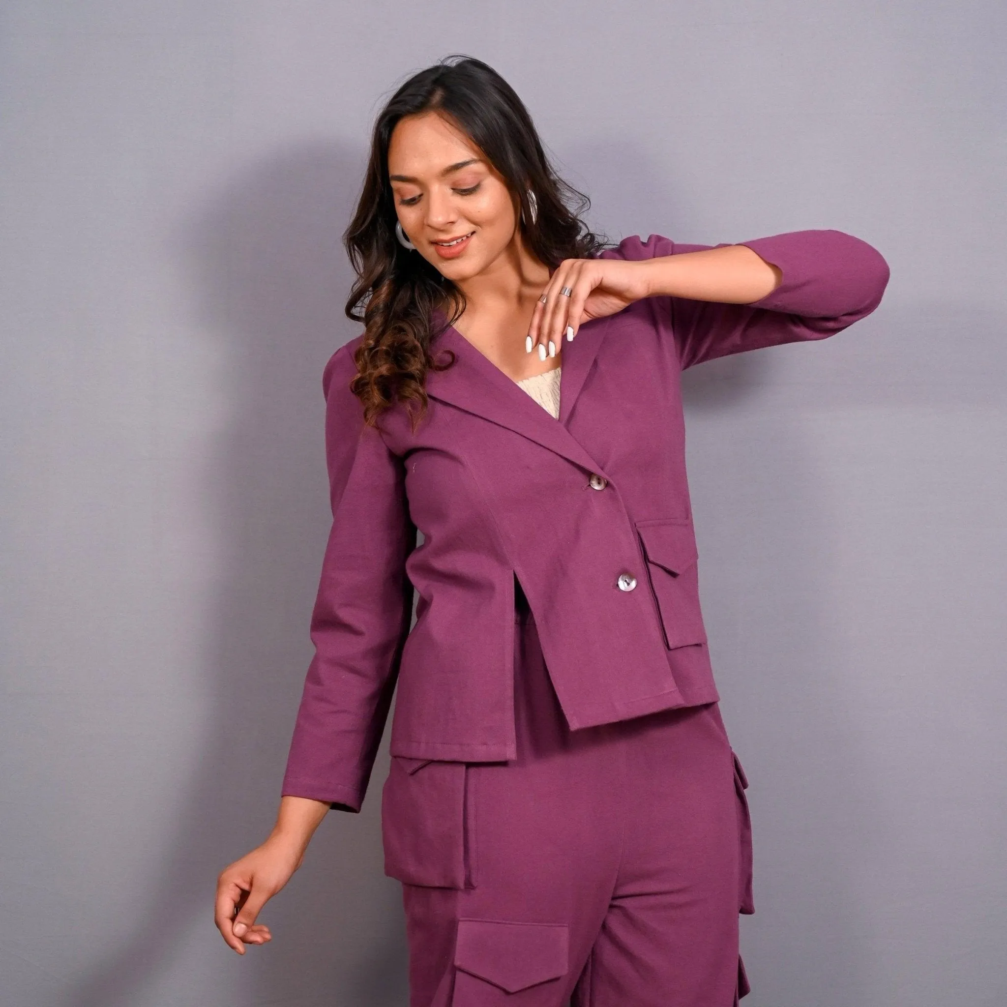 Grape Wine Warm Cotton Flannel Hoodie Blazer
