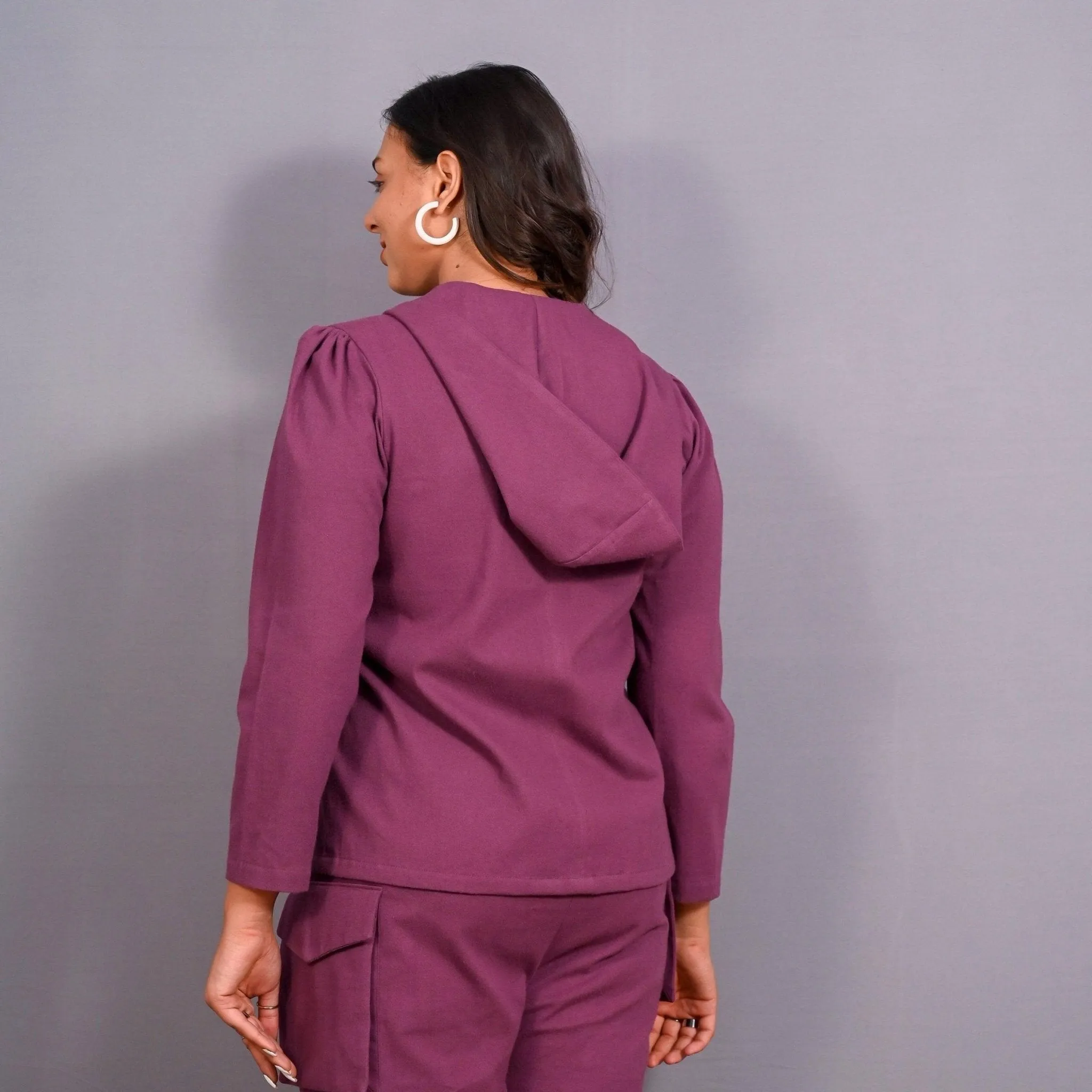 Grape Wine Warm Cotton Flannel Hoodie Blazer