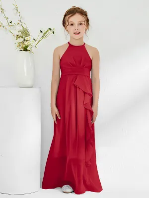 Halter Neckline Junior Bridesmaid Dresses with Sash Burgundy
