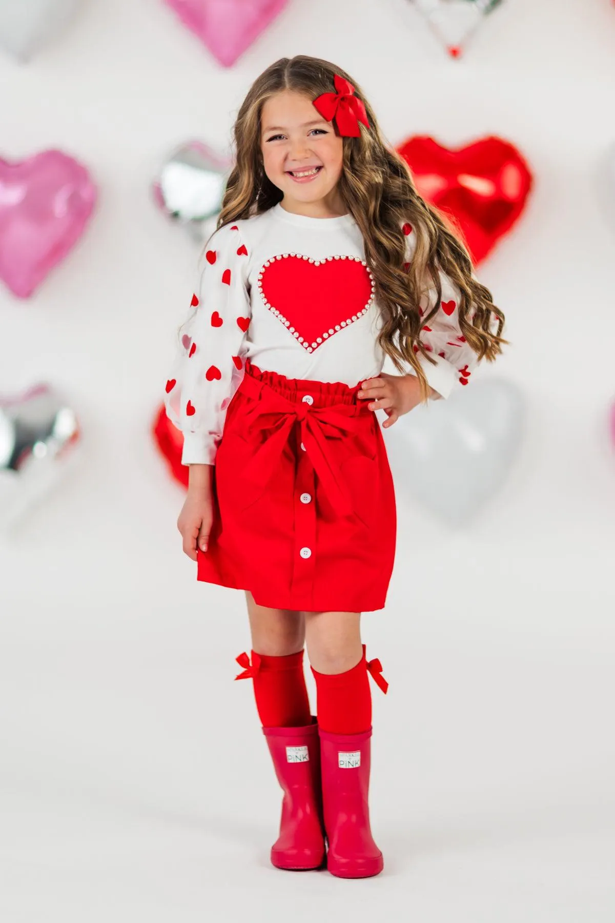 Hearts & Pearls Red Skirt Set or Onesie