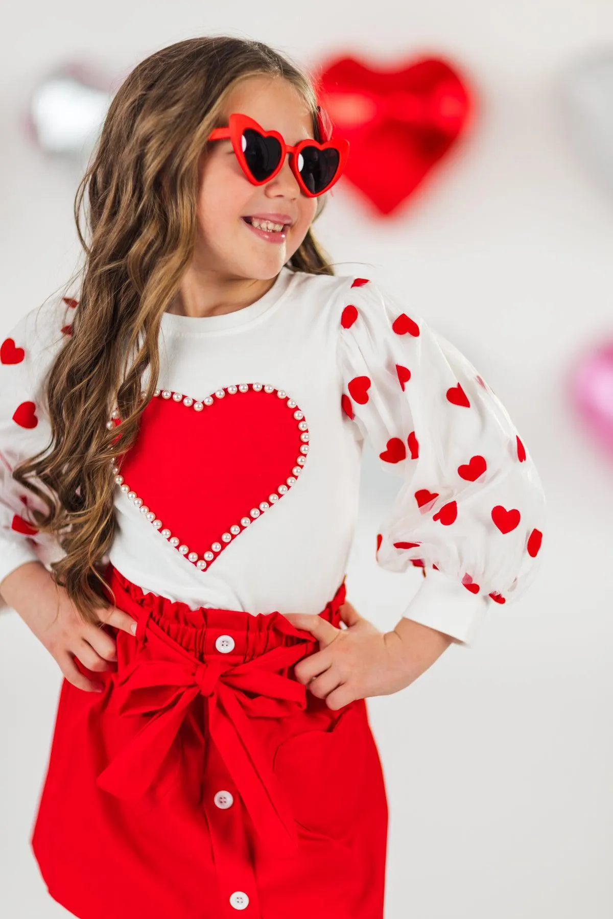 Hearts & Pearls Red Skirt Set or Onesie