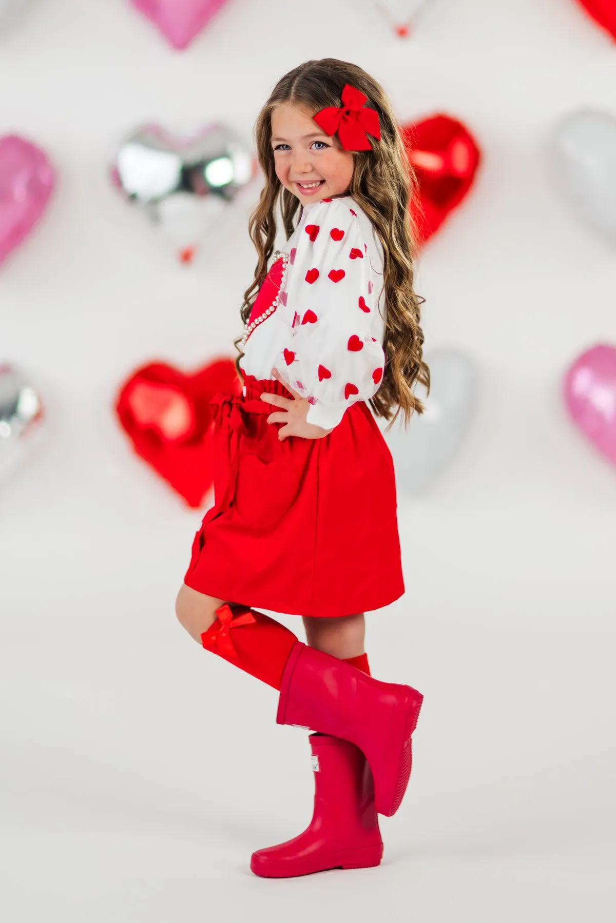 Hearts & Pearls Red Skirt Set or Onesie
