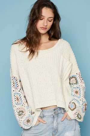Jayde Beige Crochet Sleeve Sweater