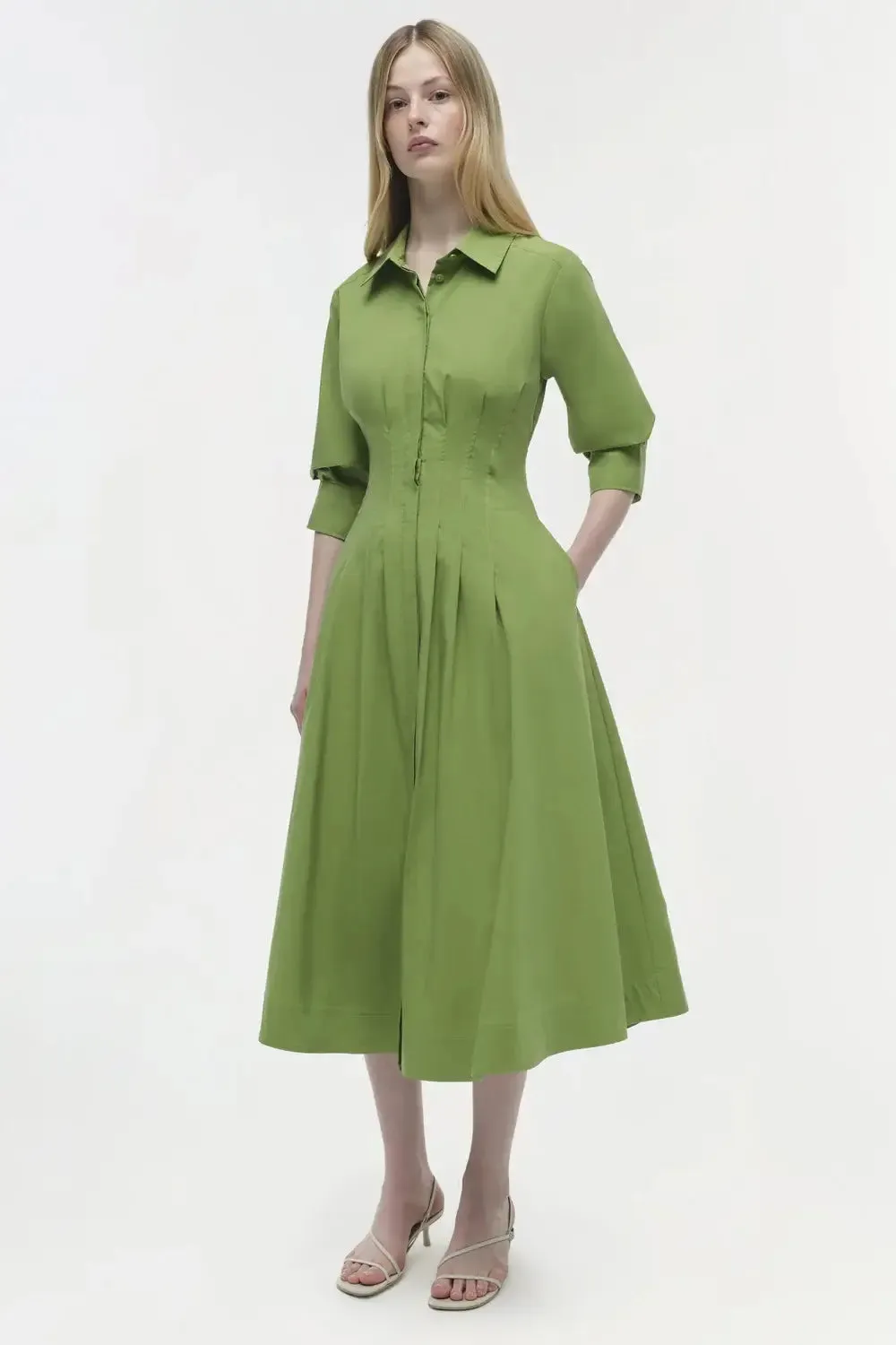 JAZZ PINTUCK MIDI DRESS- DEEP PERIDOT