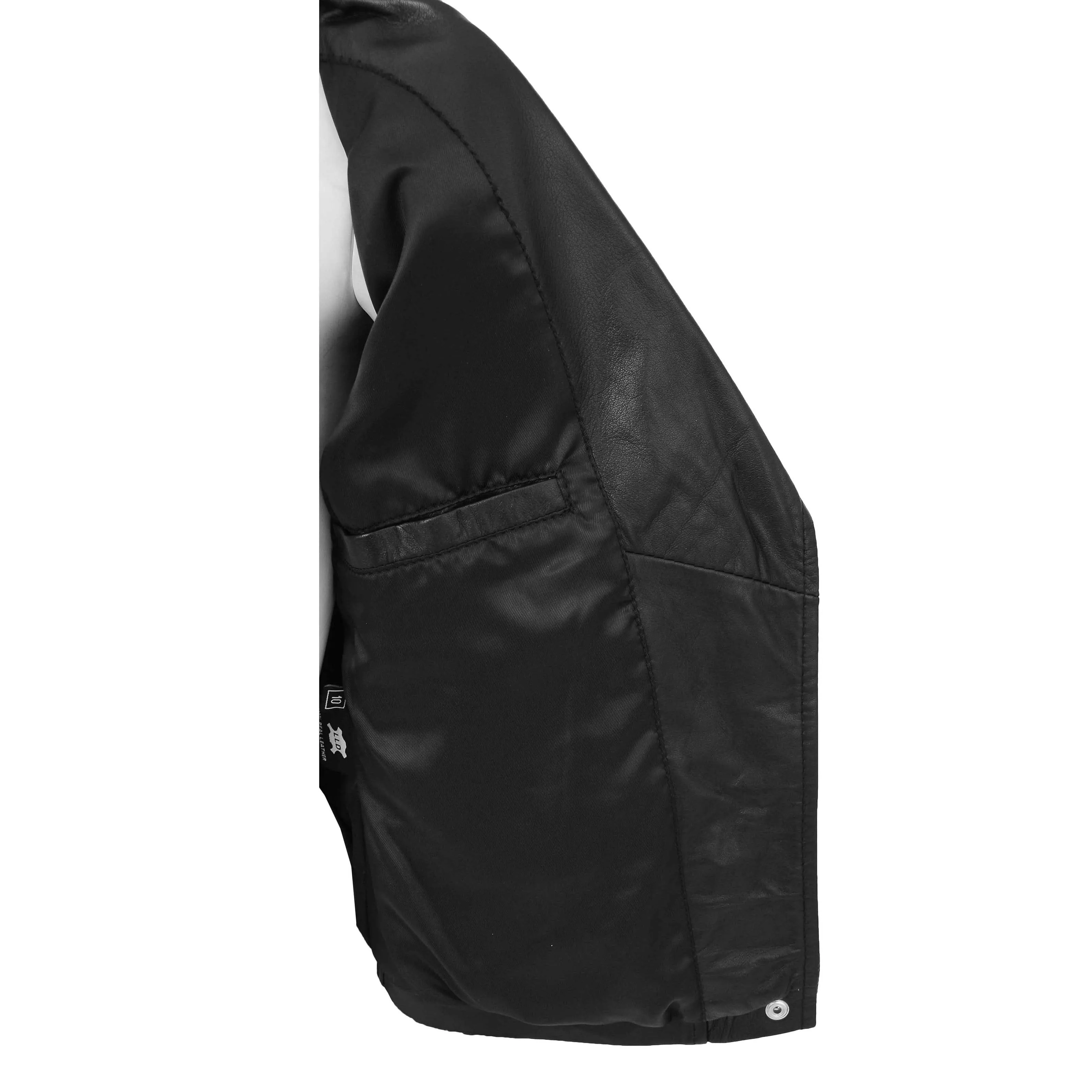 Ladies Real Leather Jacket Zip Fasten Fitted Biker Style Coat Sadie Black