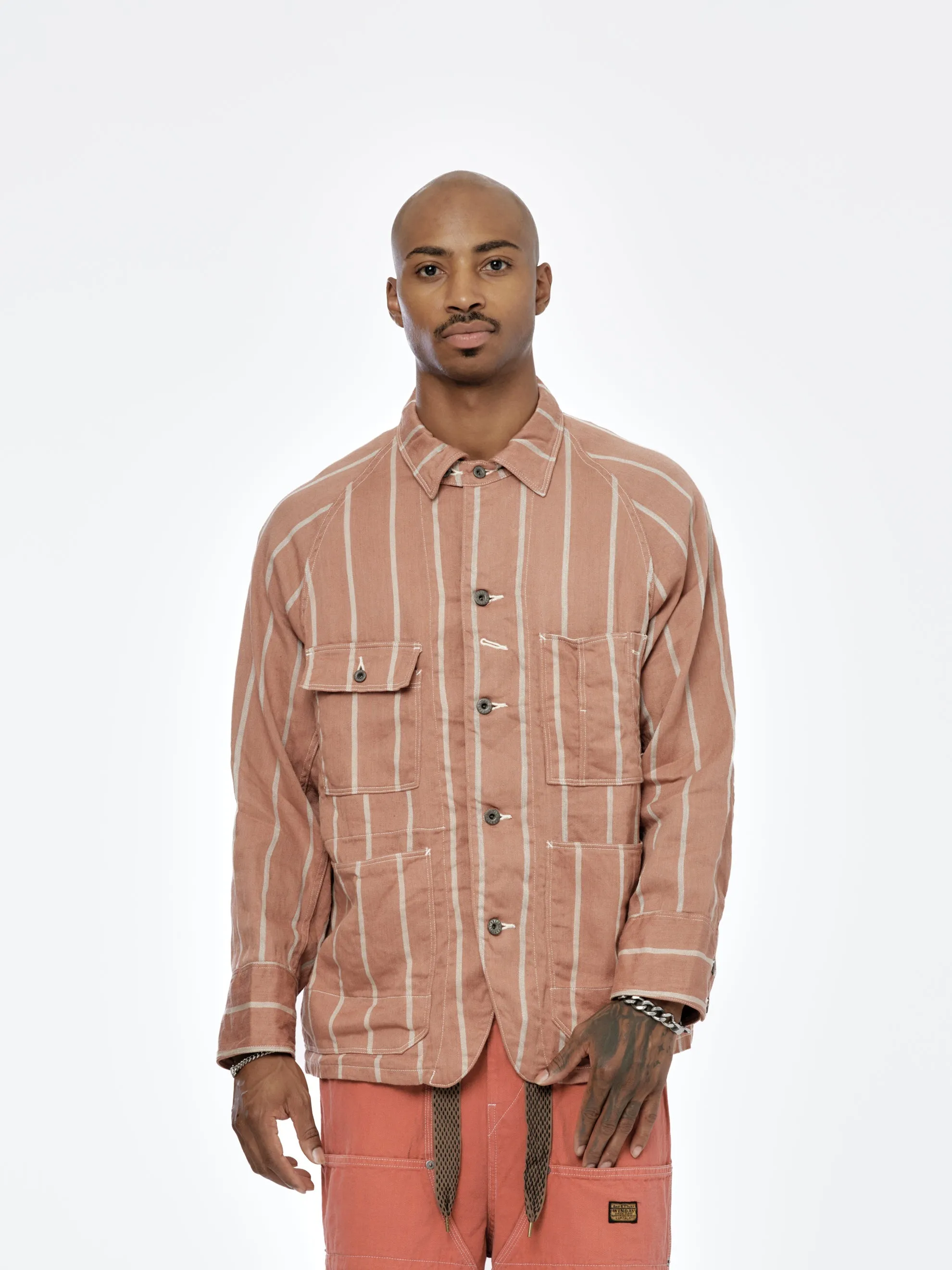 Linen Phillies Stripe Cactus Coverall (Soho Brick)
