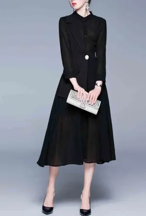 Long-sleeved Patchwork Chiffon Maxi Dress