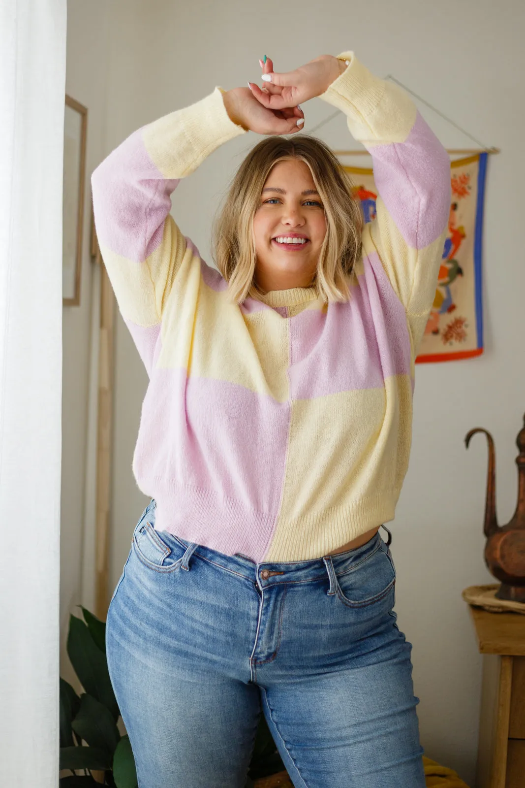 Make Your Move Checkered Knit Sweater in Lavender