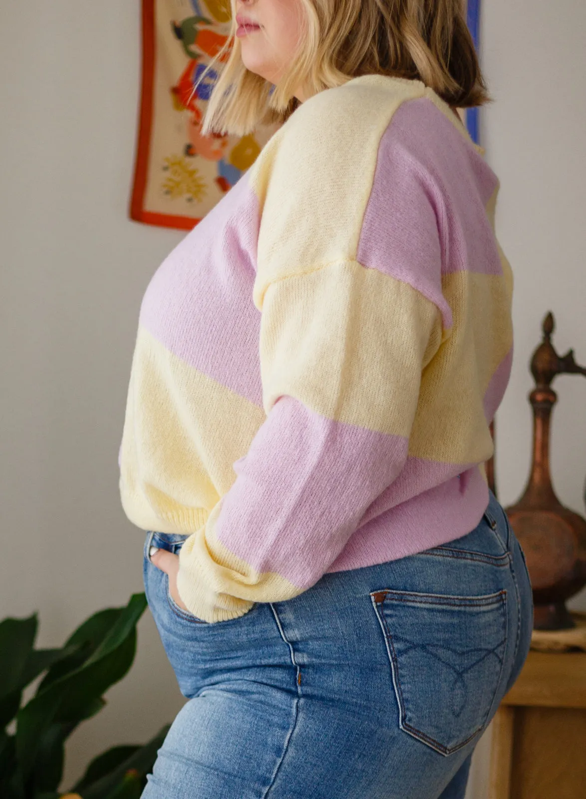 Make Your Move Checkered Knit Sweater in Lavender