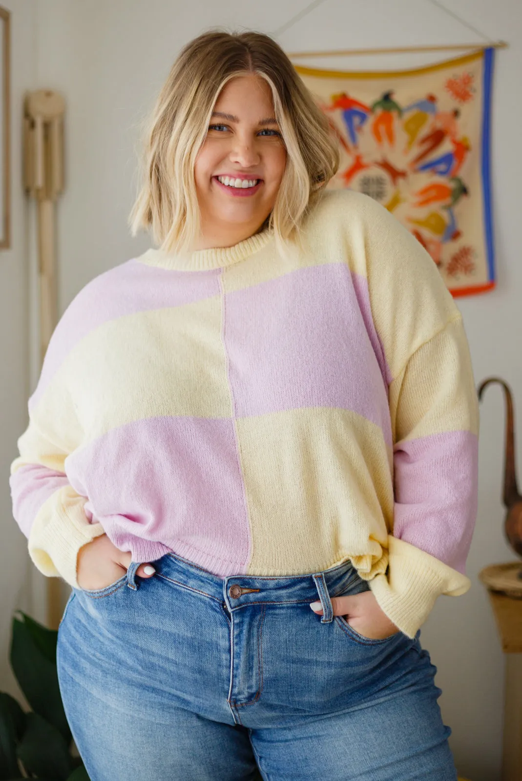 Make Your Move Checkered Knit Sweater in Lavender